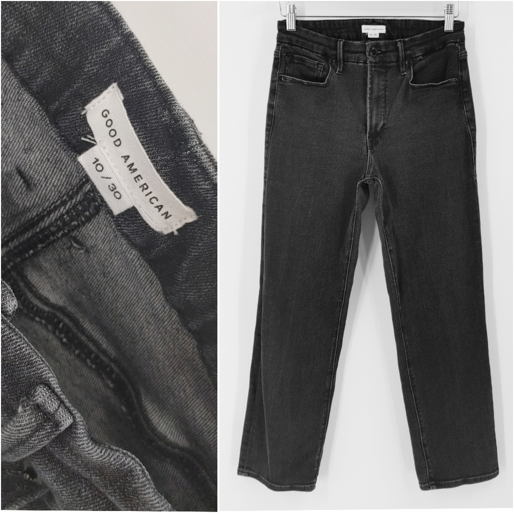Good American Charcoal Straight Leg Jeans